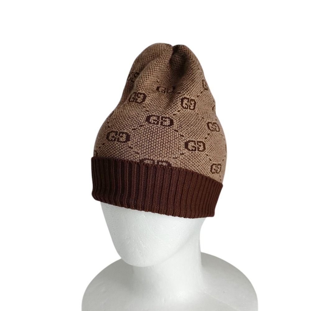 美品 GUCCI グッチ キッズ GG柄 ウールブレンド ニットキャップ ビーニー 帽子 L ブラウン キッズ 古着 中古 USED