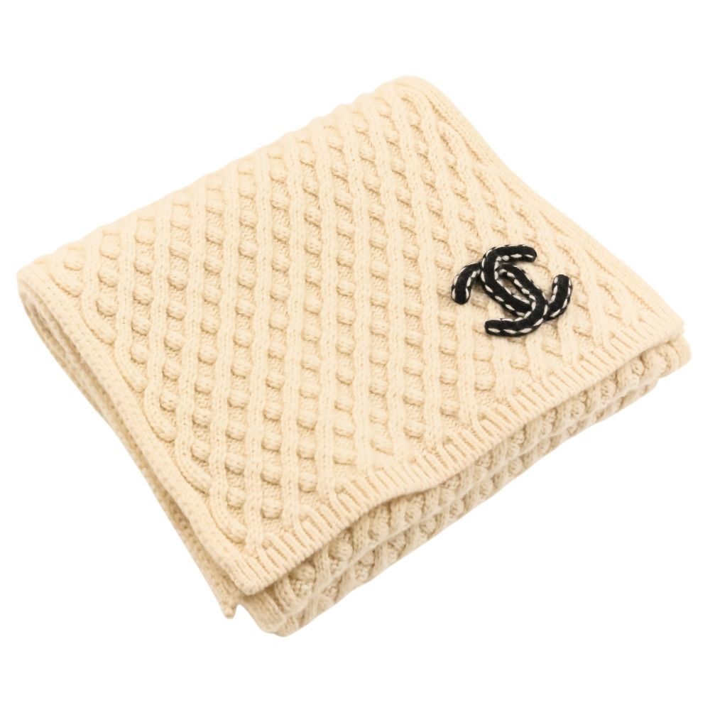 美品 CHANEL シャネル ココマーク カシミヤ ケーブルニット マフラー
