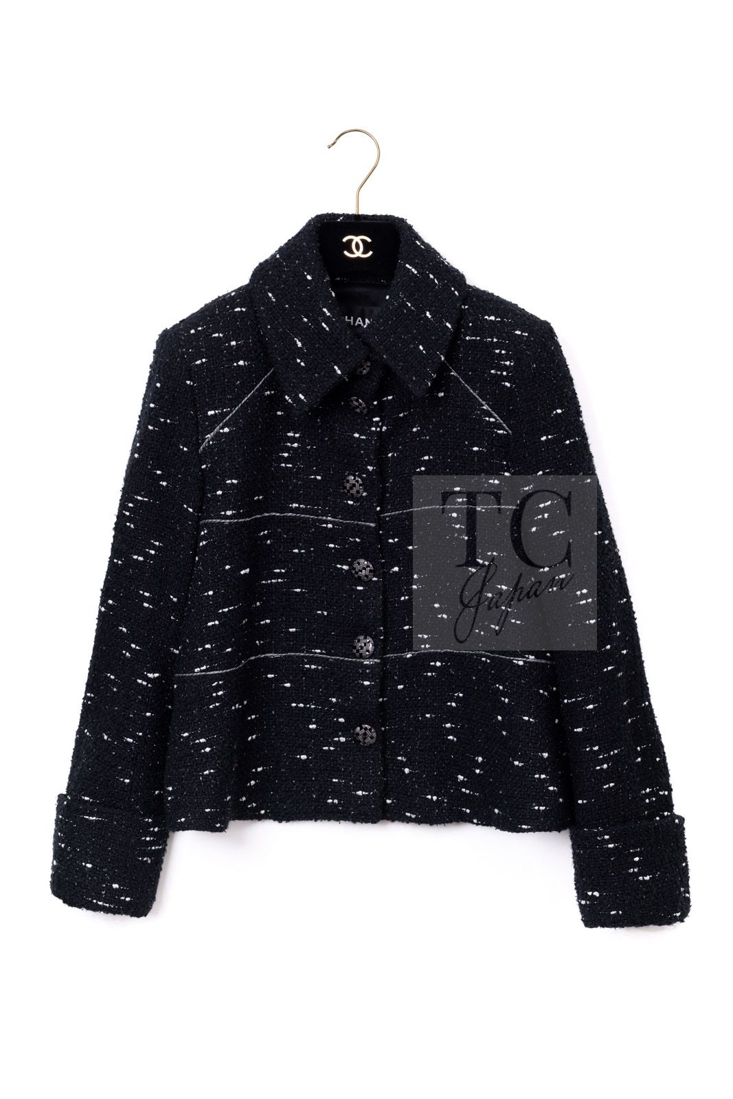 シャネル ジャケット CHANEL ブラック ホワイト ツイード ココボタン