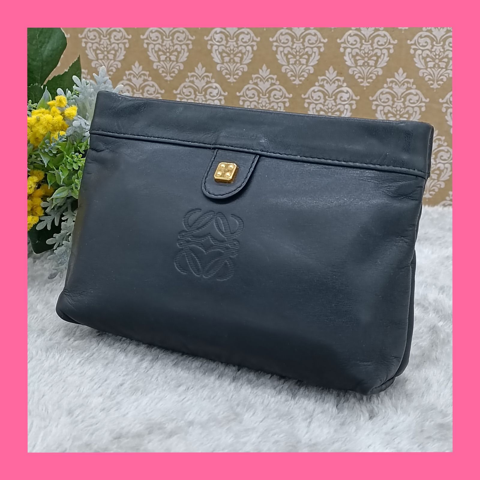 ロエベ アナグラム レザー ポーチ ブラウン A3668305｜中古