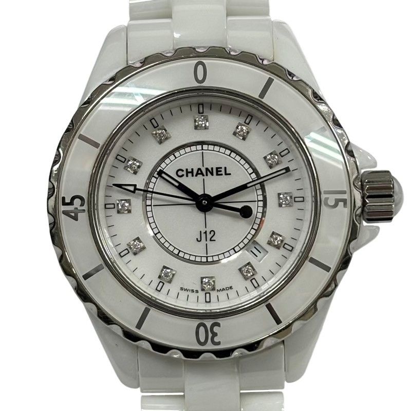 CHANEL シャネル J12 12Pダイヤ H1628 腕時計レディース クオーツ ホワイト文字盤 動作品 【中古】 22604K192 CHANEL シャネル J12 12Pダイヤ H1628 腕時計レディース クオーツ