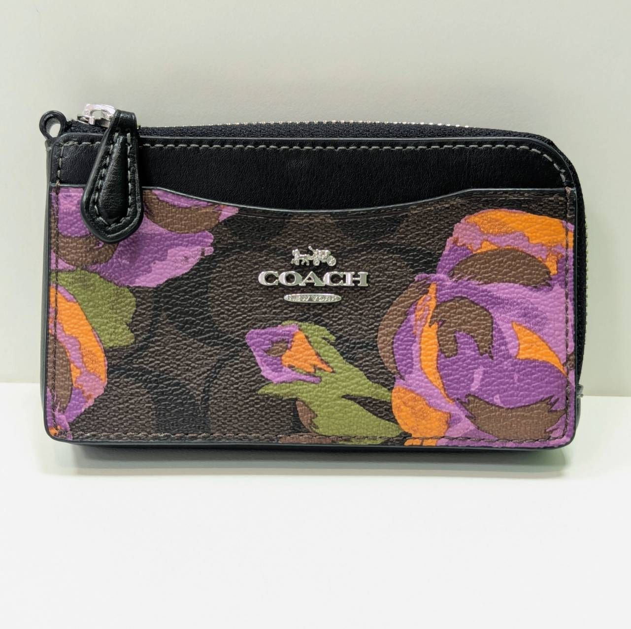 塩】美品 COACH コーチ コインケース兼カードケース PVC×レザー 