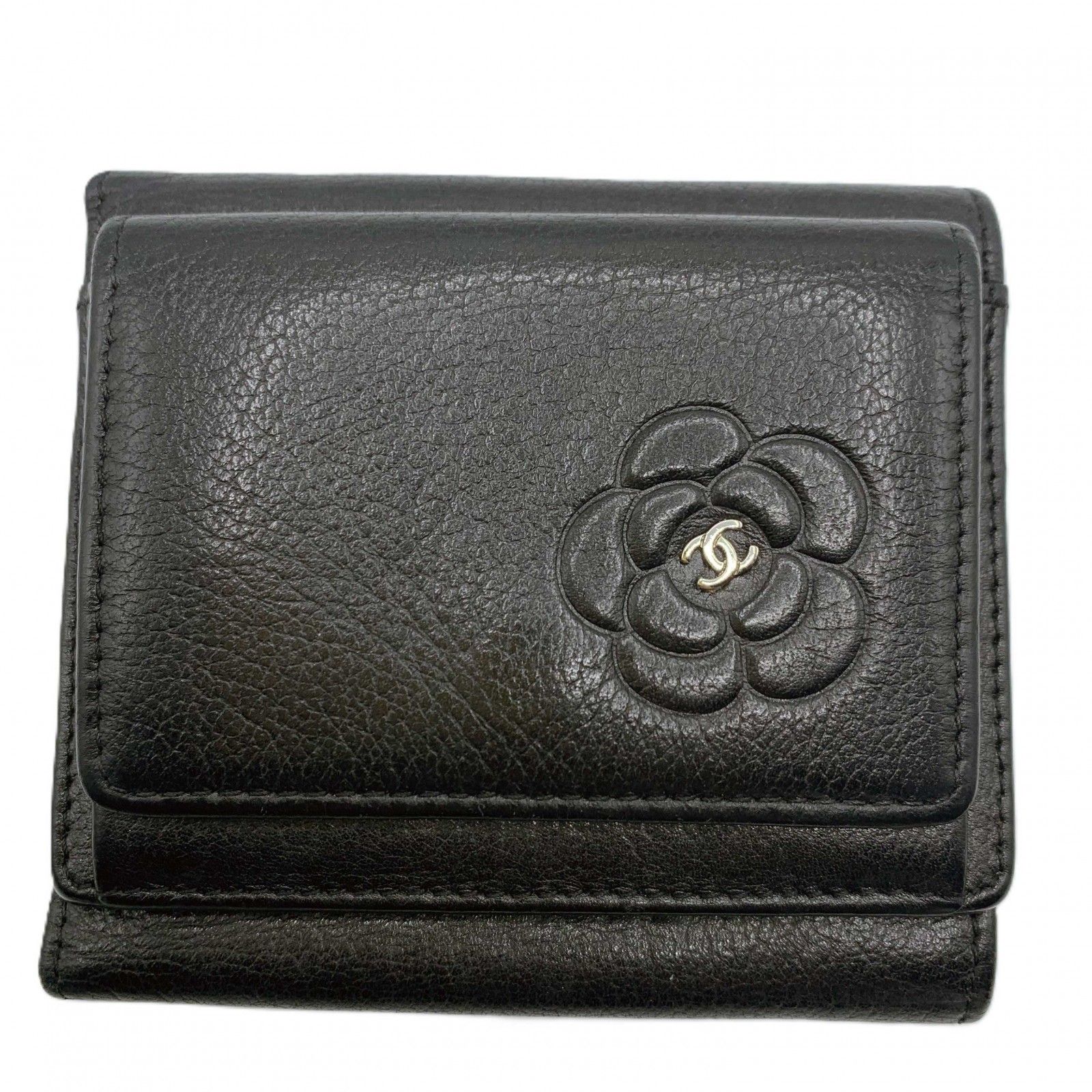 シャネル 三つ折財布 CHANEL コンパクト財布 カメリア ラムスキン 13
