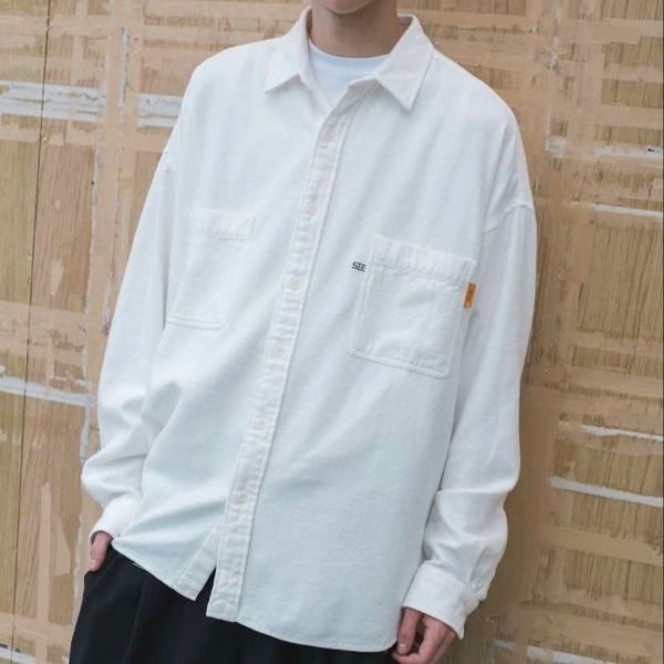 SEE SEE x URBS シーシー URBAN RESEARCH BUYERS SELECT アーバンリサーチ 25AW 別注 日本製 BIG SHIRT WASHED NEL ウォッシュドフランネル ビッグシャツ L WHITE 長袖 トップス【中古】【SEE SEE × URBS】 SEE SEE x URBS シーシー URBAN RESEARCH BUYERS SELECT アーバン