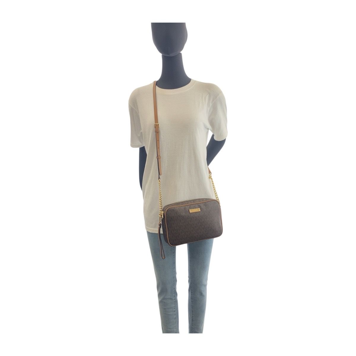 Michael Kors マイケルコース ブラウン ゴールド金具 PVC 32S7GJSC7B 斜め掛け ショルダーバッグ レディース 602027 【中古】 MICHAEL KORS - Michael Kors マイケルコース ブラウン ゴールド金具