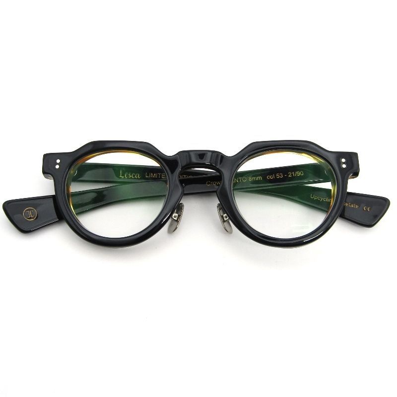 Lesca LUNETIER レスカ ルネティエ メガネフレーム CROWN PANTO 8mm UPCYCLING ACETATE 度入り 53-21 ブラック/イエローデミ 54000720 Lesca LUNETIER レスカ ルネティエ メガネフレーム CROWN PANTO 8mm