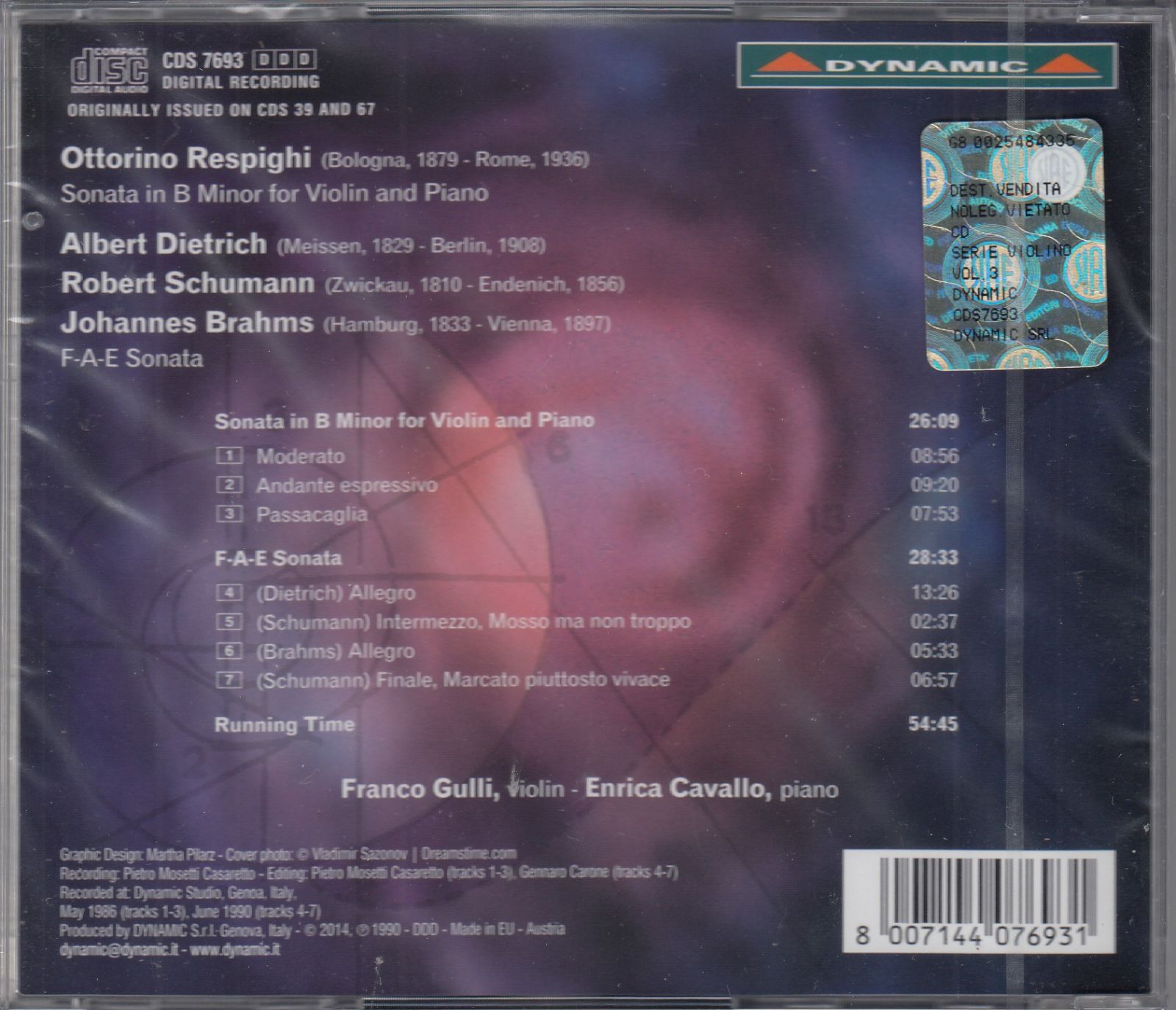 CD/Dynamic]レスピーギ(1879-1936)::ヴァイオリン・ソナタ ロ短調&V.A