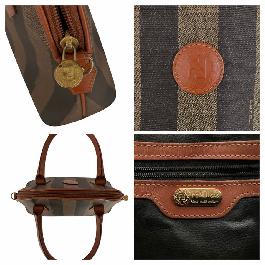 FENDI フェンディ ペカン柄 ストライプ ドーム型 2WAY ショルダー ハンドバッグ ブラウン FENDI フェンディ ペカン柄 ストライプ ドーム型 2WAY ショルダー