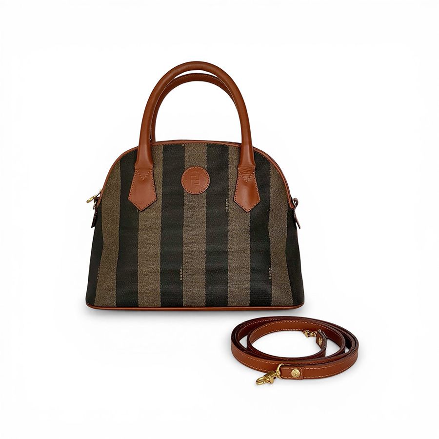 FENDI フェンディ ペカン柄 ストライプ ドーム型 2WAY ショルダー ハンドバッグ ブラウン FENDI フェンディ ペカン柄 ストライプ ドーム型 2WAY ショルダー
