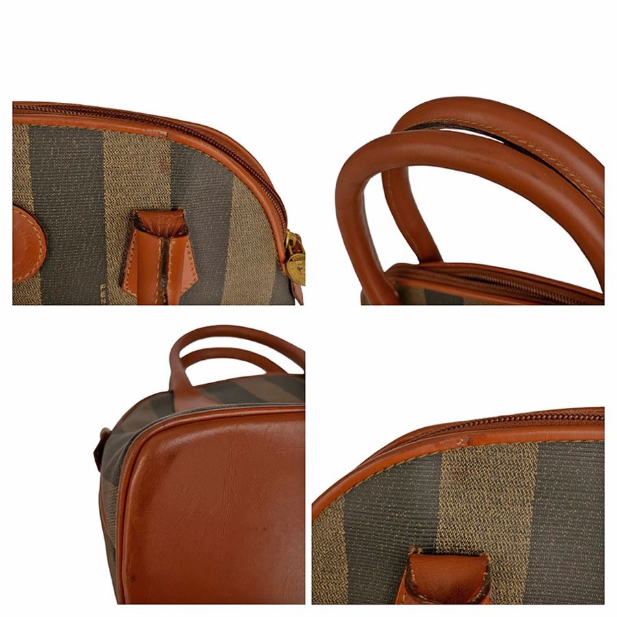 FENDI フェンディ ペカン柄 ストライプ ドーム型 2WAY ショルダー ハンドバッグ ブラウン FENDI フェンディ ペカン柄 ストライプ ドーム型 2WAY ショルダー