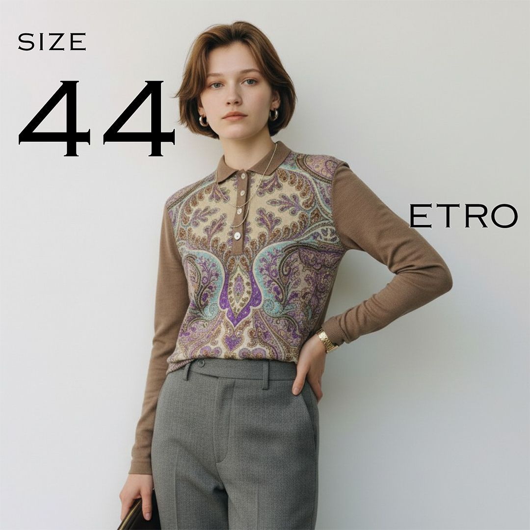 極美品】ETRO エトロ イタリア製 花柄 ポロシャツ 半袖 L コットン