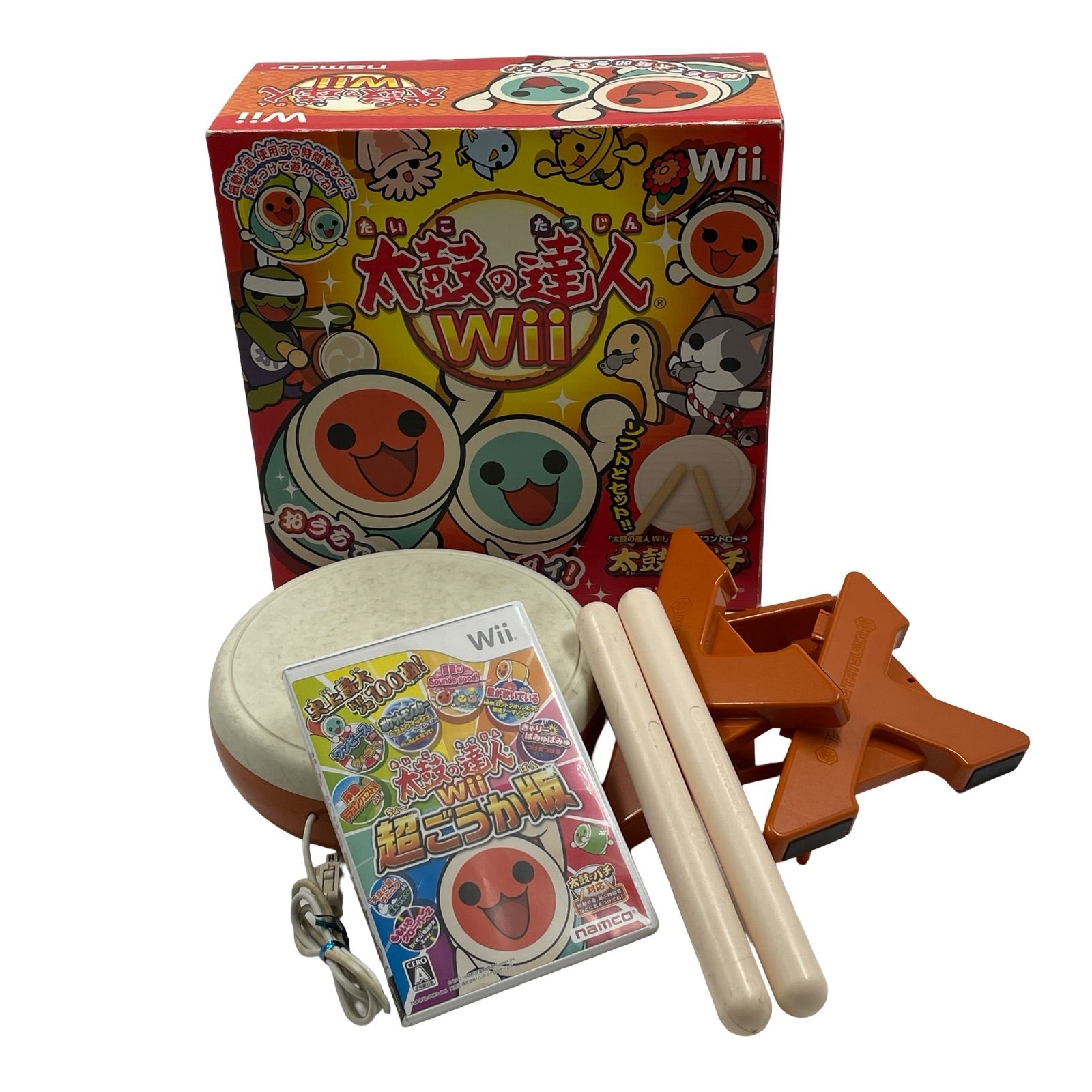 Wii タタコン 2台 ソフト 2本 太鼓の達人 超ごうか版 まとめ売り バチ 