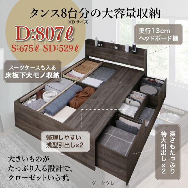種類1:シングル/ベッドフレームのみ/フォググレー/- ベッド 大容量 