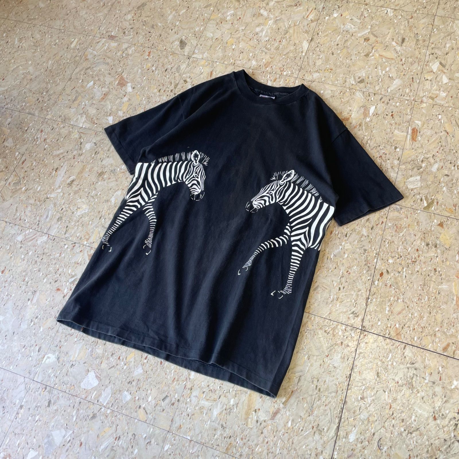 80s USA製 【アニマルT】 HARLEQUIN シマウマ ゼブラ Tシャツ size.L