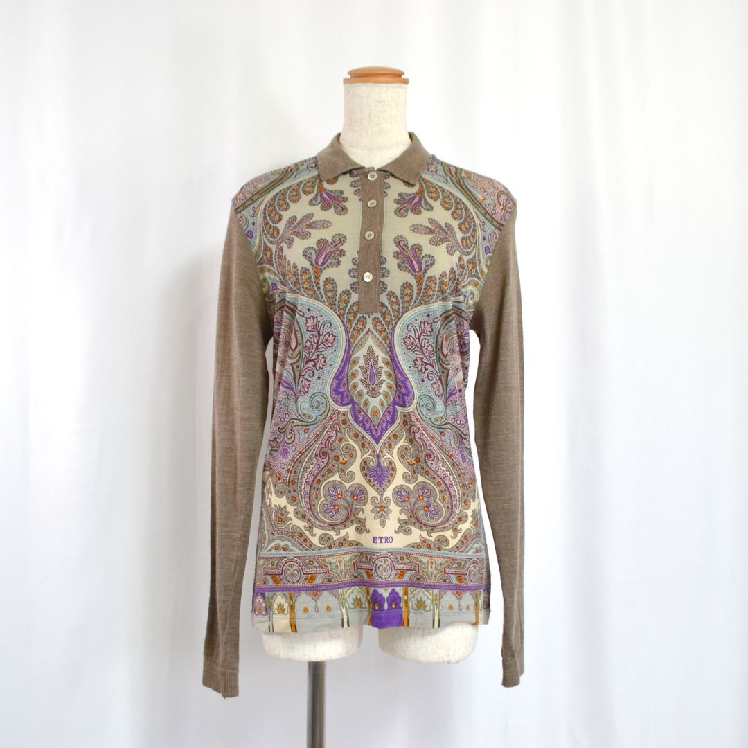 ETRO エトロ / シルク100%ワンピース 40 ベージュ 襟付き 総柄 ETRO