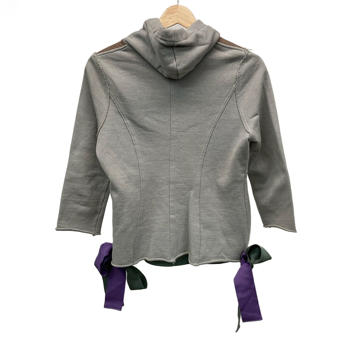 UNDER COVER(アンダーカバー) パーカー サイズ1 S レディース - グレー×ブラウン×マルチ 七分袖/リボン/ダメージ加工 UNDER COVER(アンダーカバー) パーカー サイズ1 S レディース - グレー