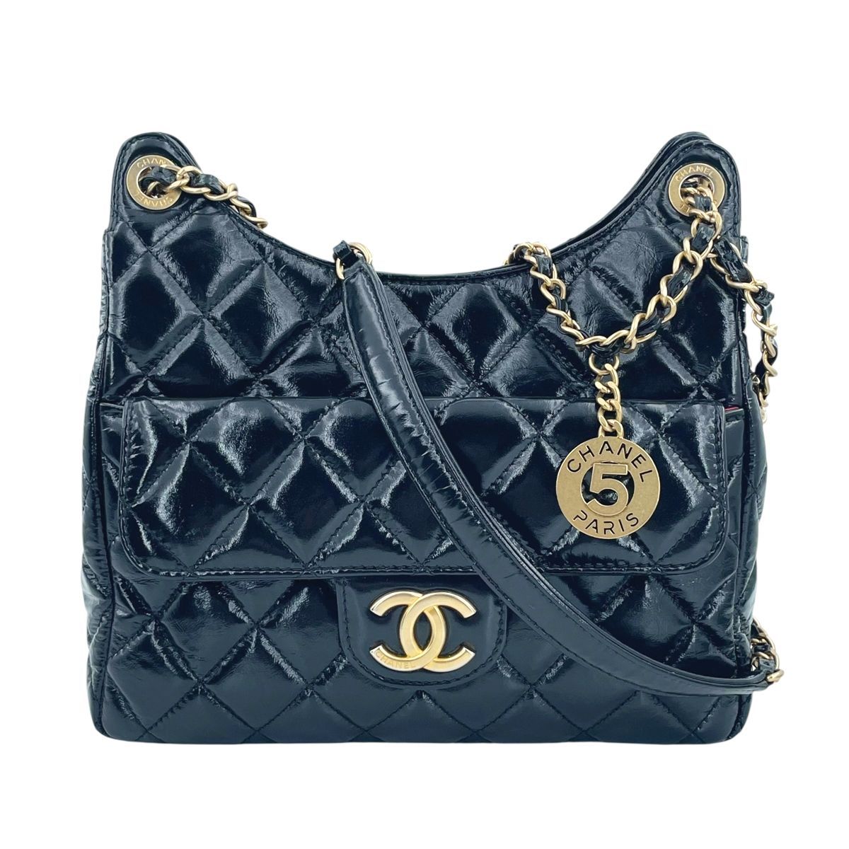 【中古】 CHANEL シャネル  マトラッセ ホーボー チェーンバッグ スモール ブラック 黒 シャイニーカーフ GP金具 AS3690 チェーンショルダーバッグ レディース  26007701 HO 中古】 CHANEL シャネル マトラッセ ホーボー チェーンバッグ スモール