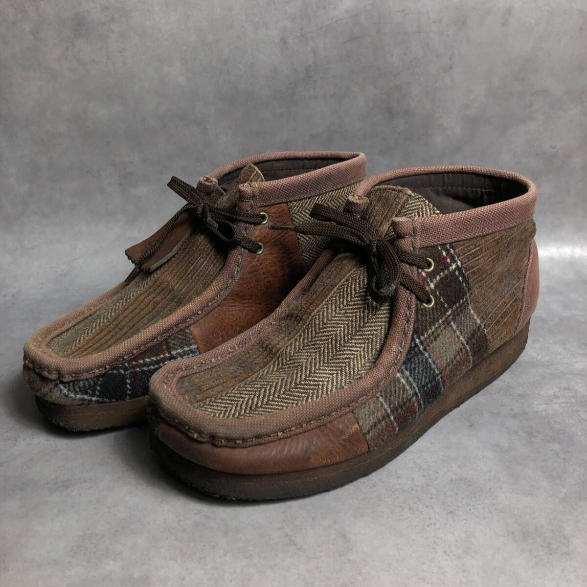 PQ313◇Clarks : ツイード/レザーパッチワーク ワラビーブーツ◇uk9 