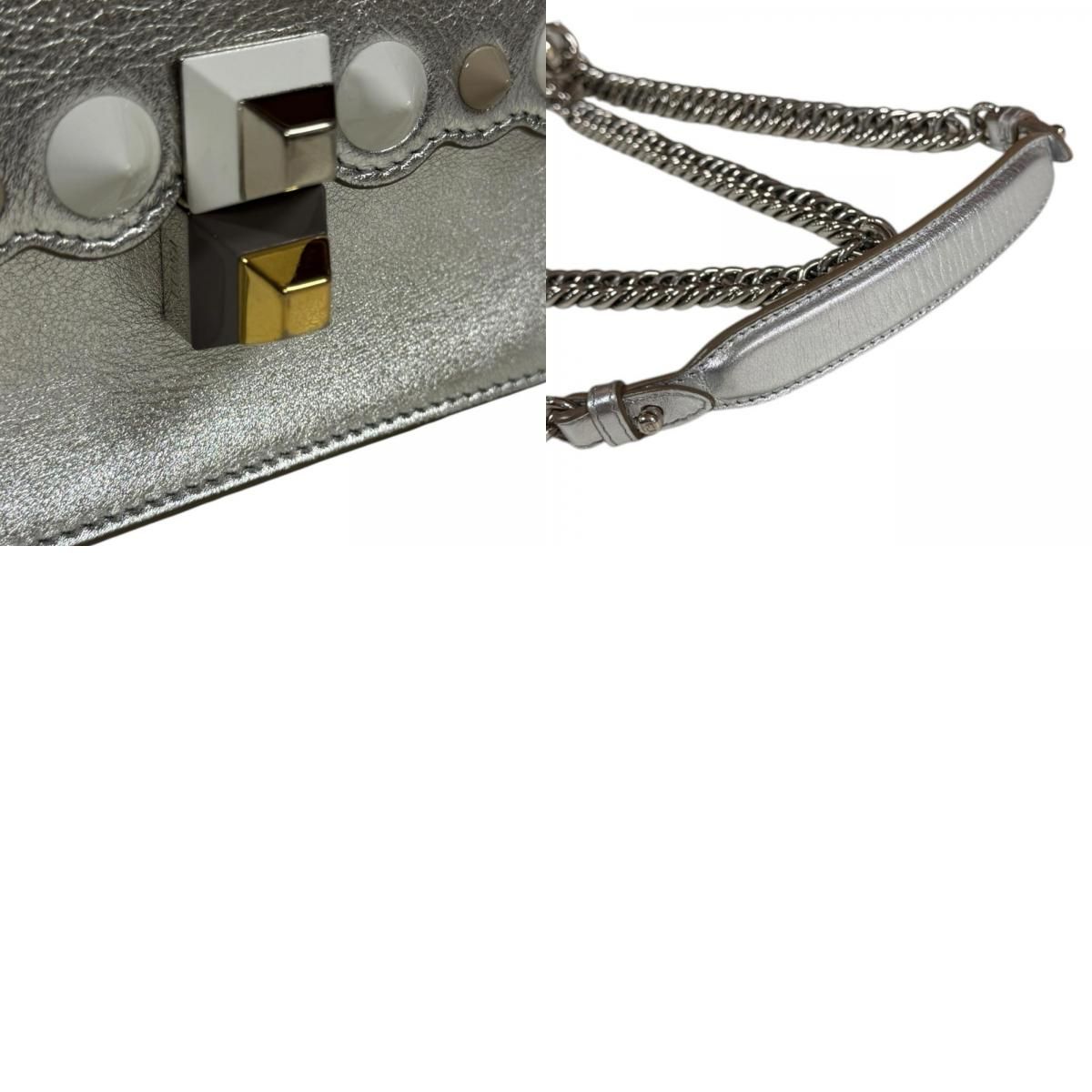 フェンディ キャナイ ミニ ショルダーバッグ レザー 8M0381 シルバー レディース FENDI  中古 FENDI（フェンディ） キャナイ ミニ ショルダーバッグ レザー 8M0381