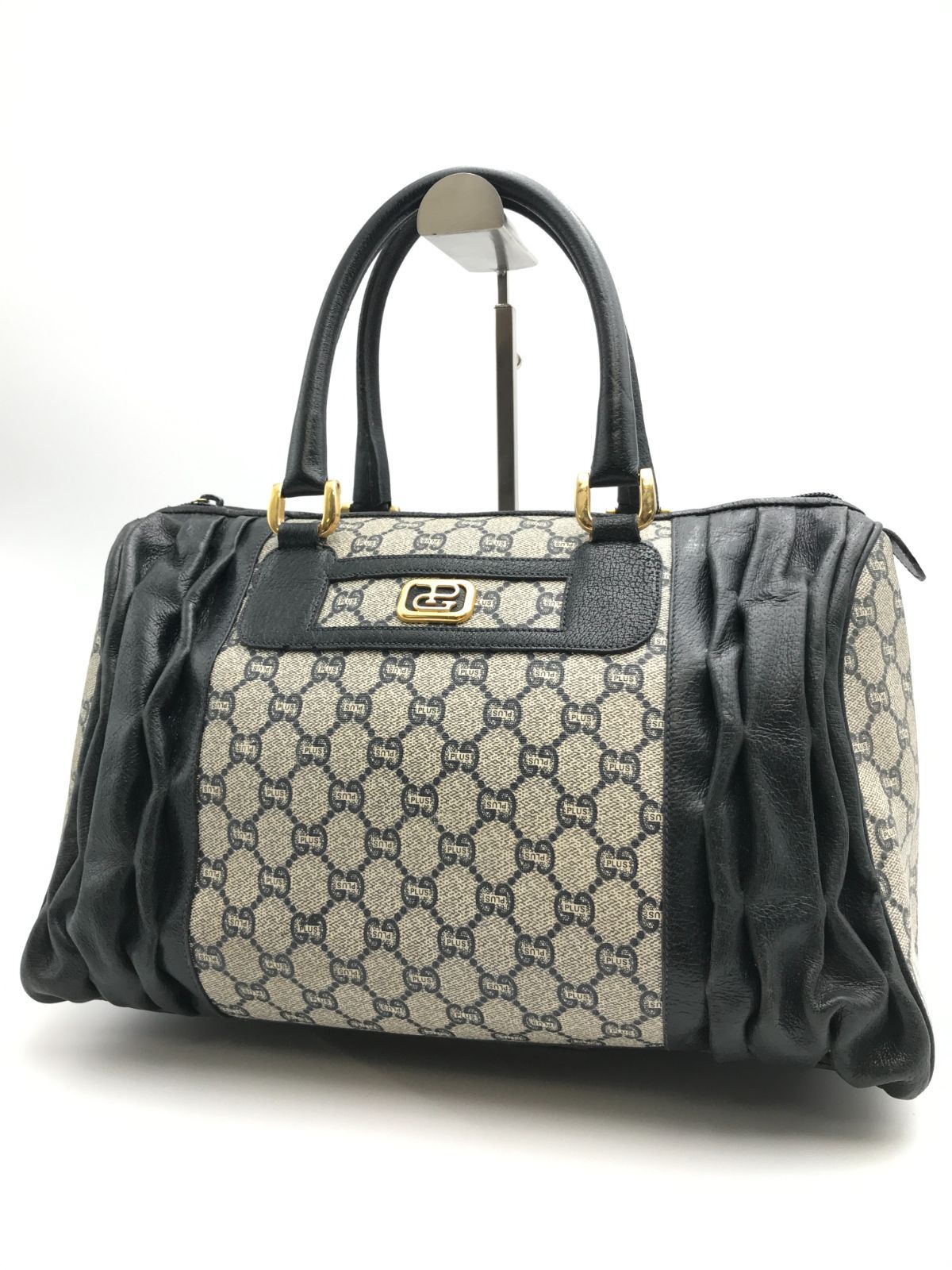 GUCCI オールドグッチ ハンドバッグ グッチプラス PVC×レザー ネイビー