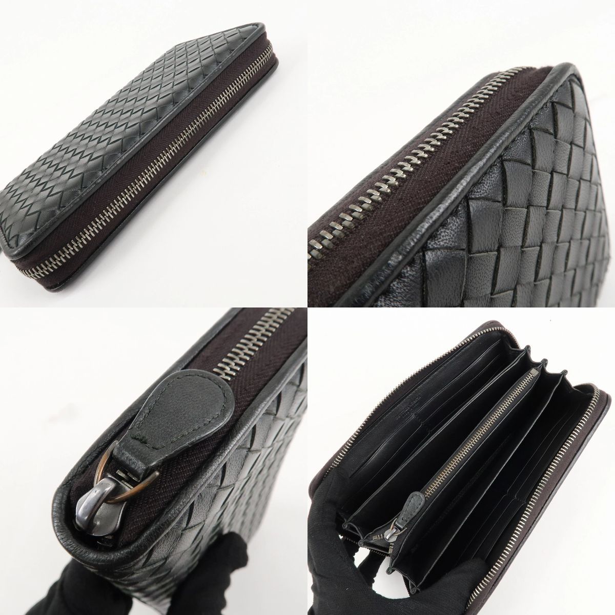 【美品】 Bottega Veneta ボッテガ・ヴェネタ イントレチャート ジップアラウンドウォレット 114076 ブラック/レザー 美品】 Bottega Veneta ボッテガ・ヴェネタ イントレチャート ジップ