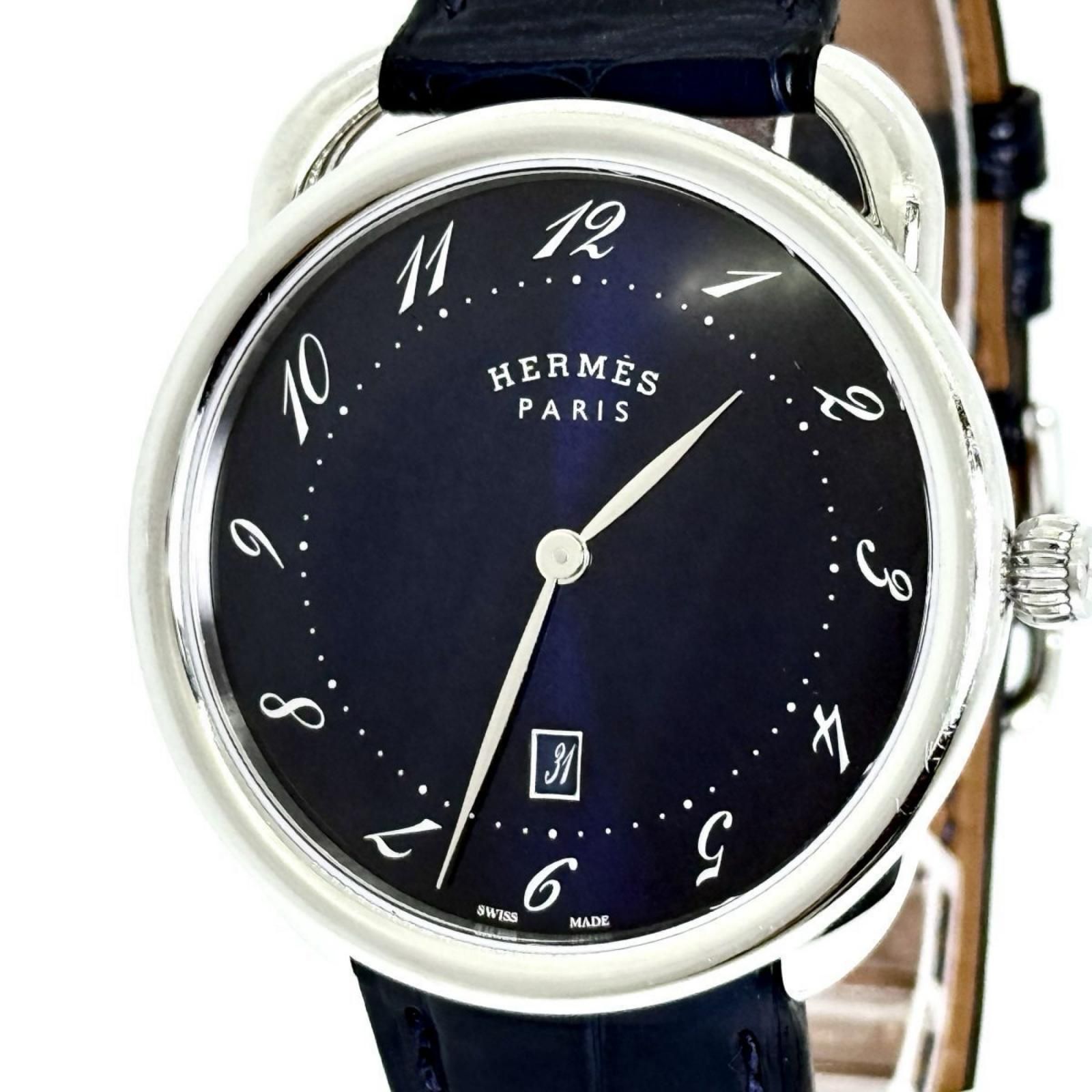 HERMES エルメス アルソー AR7Q.810 ネイビー QZ メンズ 腕時計 稼働品