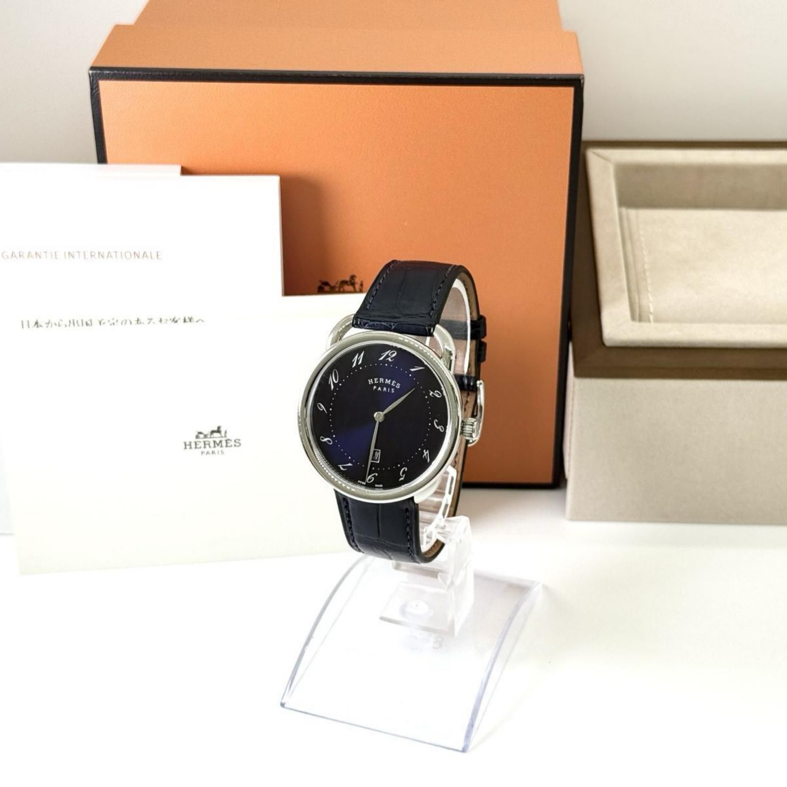 HERMES エルメス アルソー AR7Q.810 ネイビー QZ メンズ 腕時計 稼働品