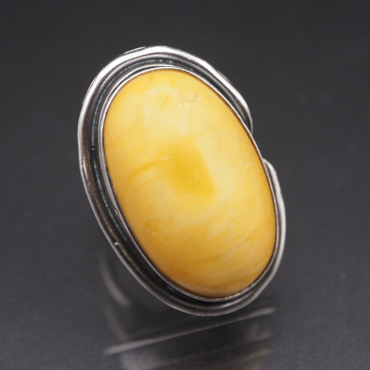 ヴィンテージ 蜜蝋 ロイヤルアンバー/琥珀の銀のリング/指輪 17号 