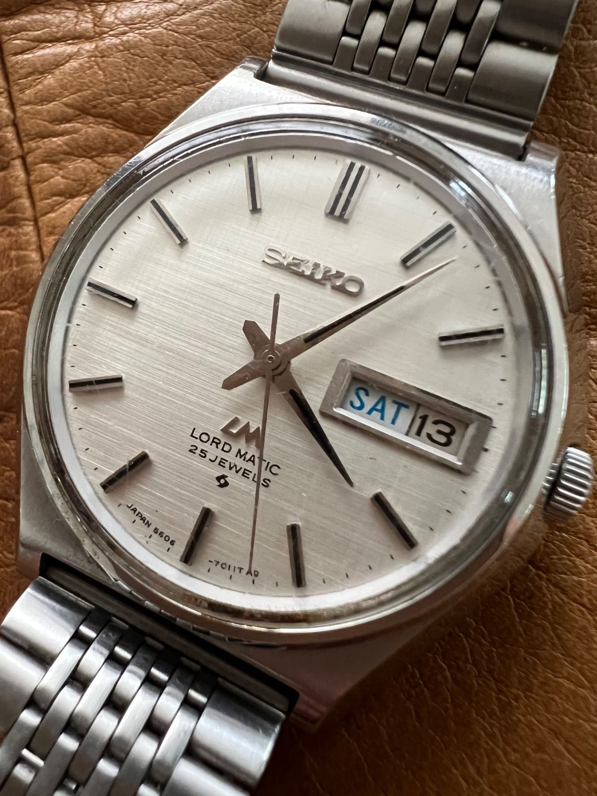 OH済SEIKO 絹目LORD MATIC 自動巻腕時計 5606-7010 セイコー SEIKO☆ロードマチック 5606-7010☆絹目文字盤☆自動巻き