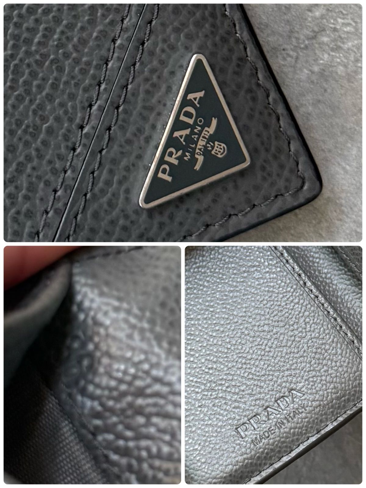 美品 PRADA プラダ カードケース 名刺入れ グレー トライアングルロゴ 