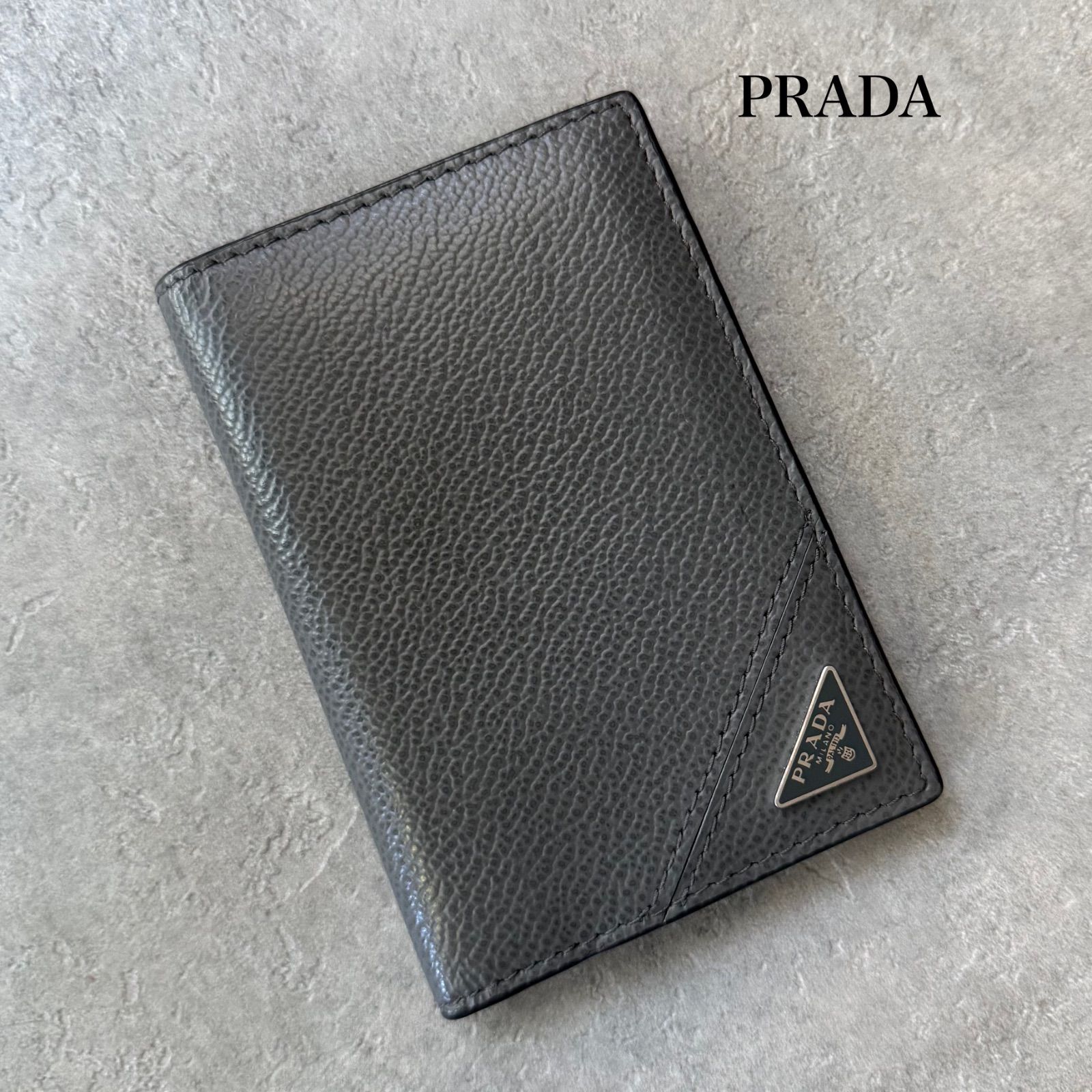 美品 PRADA プラダ カードケース 名刺入れ グレー トライアングルロゴ 