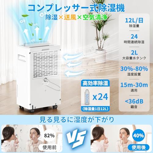 ☆新品☆除湿機 衣類乾燥 コンプレッサー式 静音 12L/日 35畳 部屋干し 