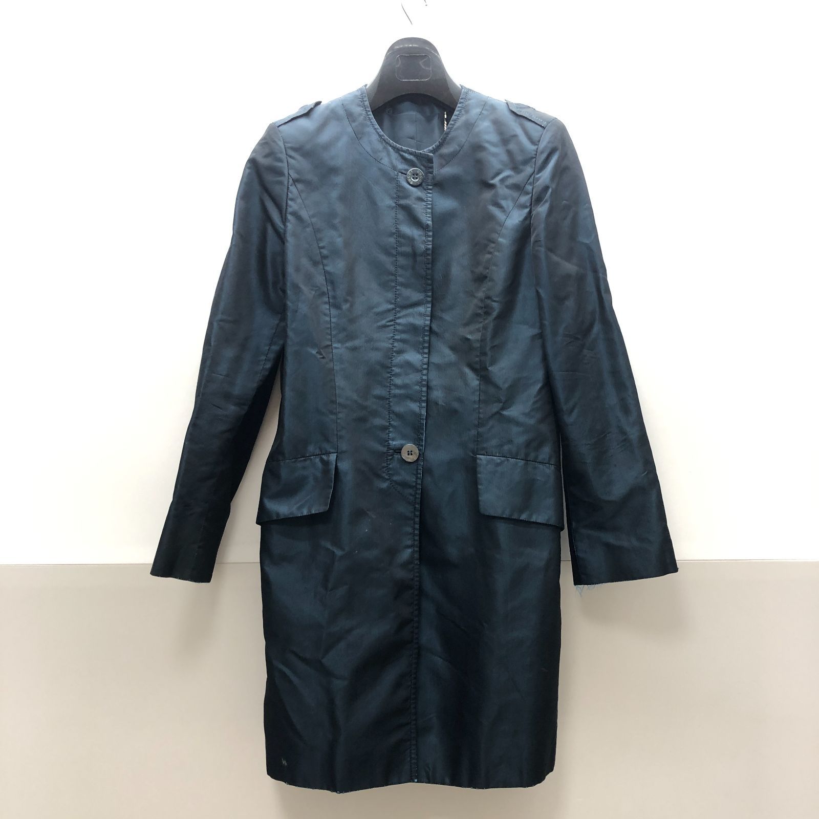 GUCCI グッチ コート ジャケット ブルー グリーン ノーカラー 光沢 