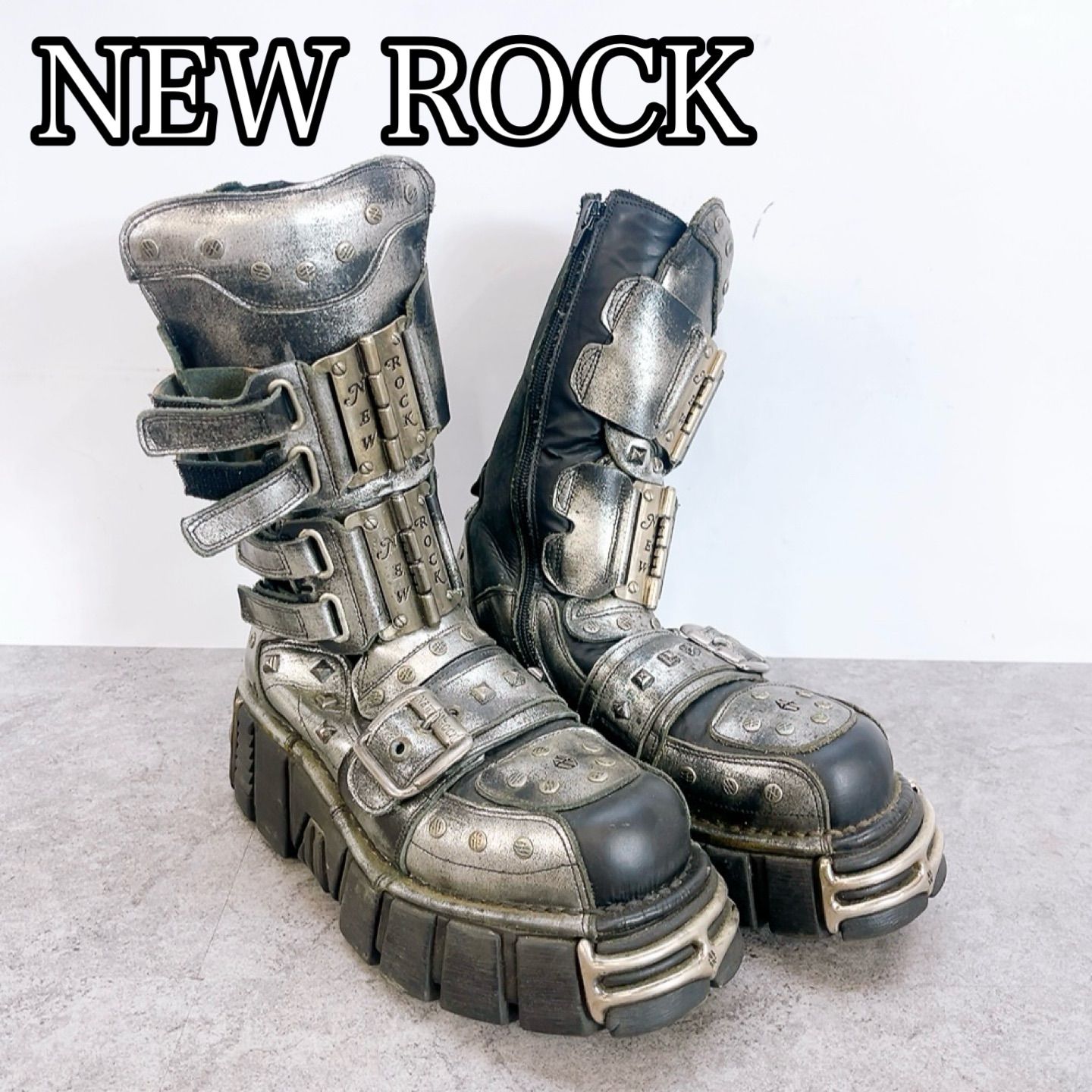 Aki new rock シルバー プラットフォーム 厚底ブーツ H-1077 NEW ROCK ニューロック スペイン製 ブーツ 26cm シルバー