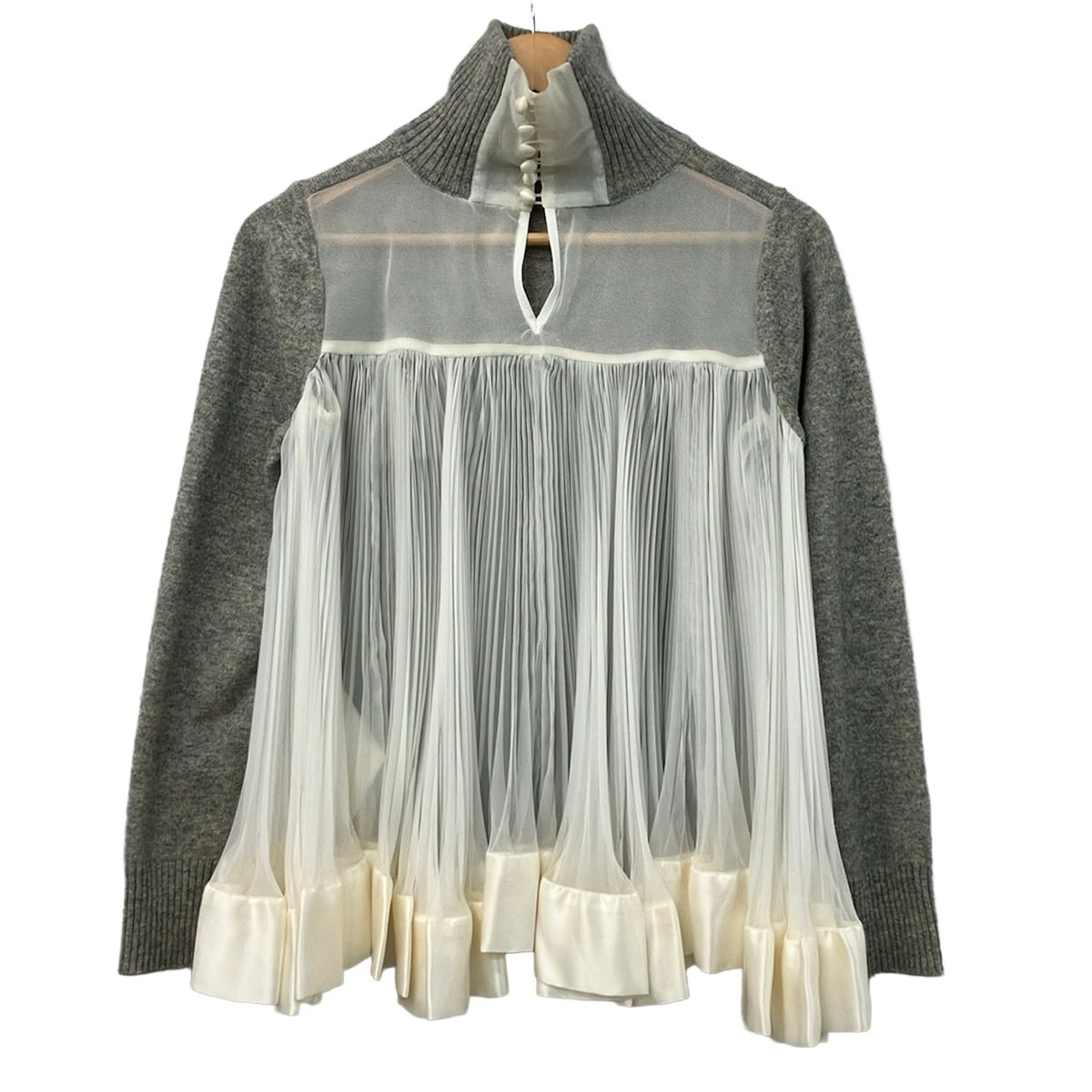 Sacai(サカイ) 長袖セーター サイズ1 S レディース 14-02079 グレー×アイボリー プリーツ/シースルー Sacai(サカイ) 長袖セーター サイズ1 S レディース 14-02079 グレー