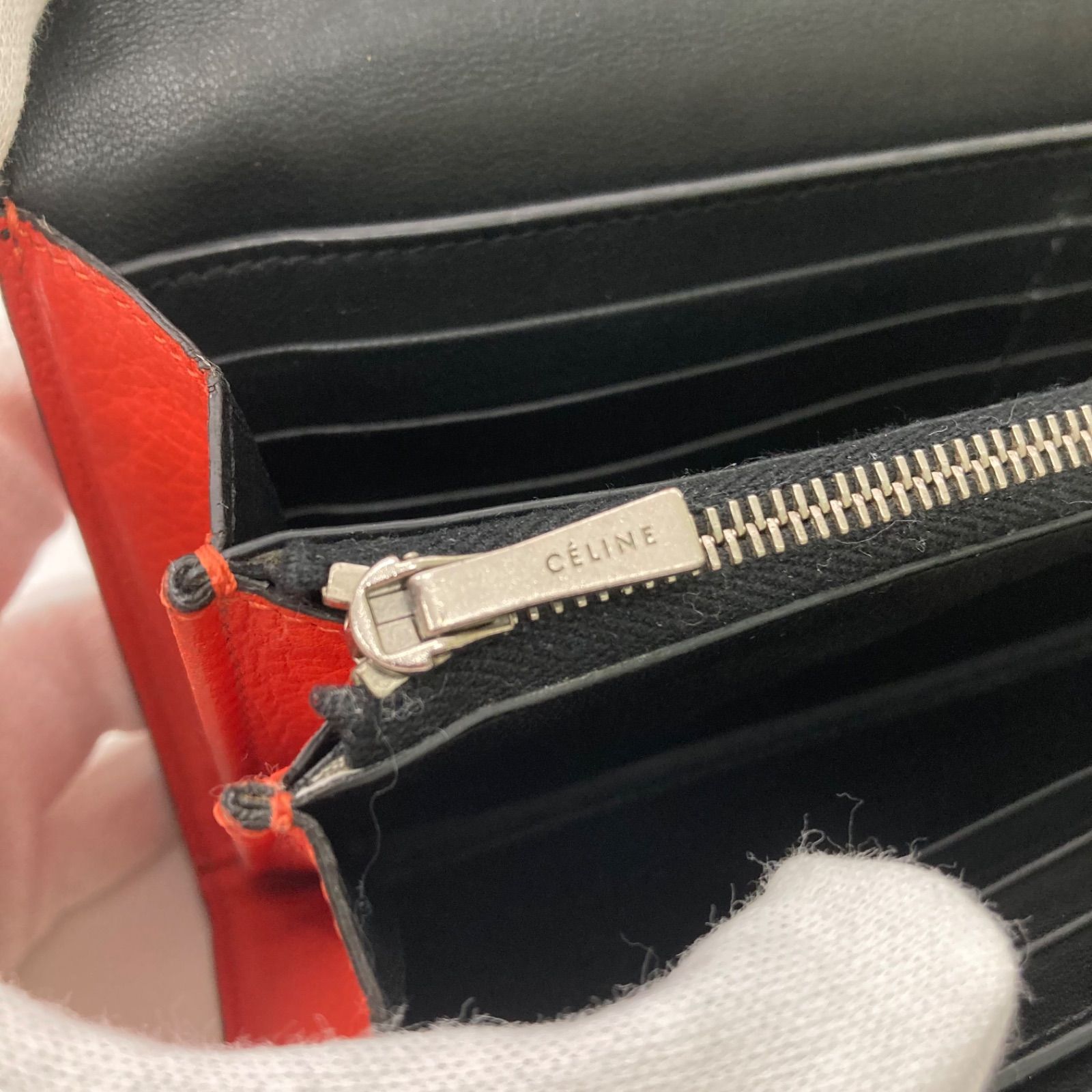 CELINE】セリーヌ 長財布 オレンジ系 ブラック バイカラー フラップ