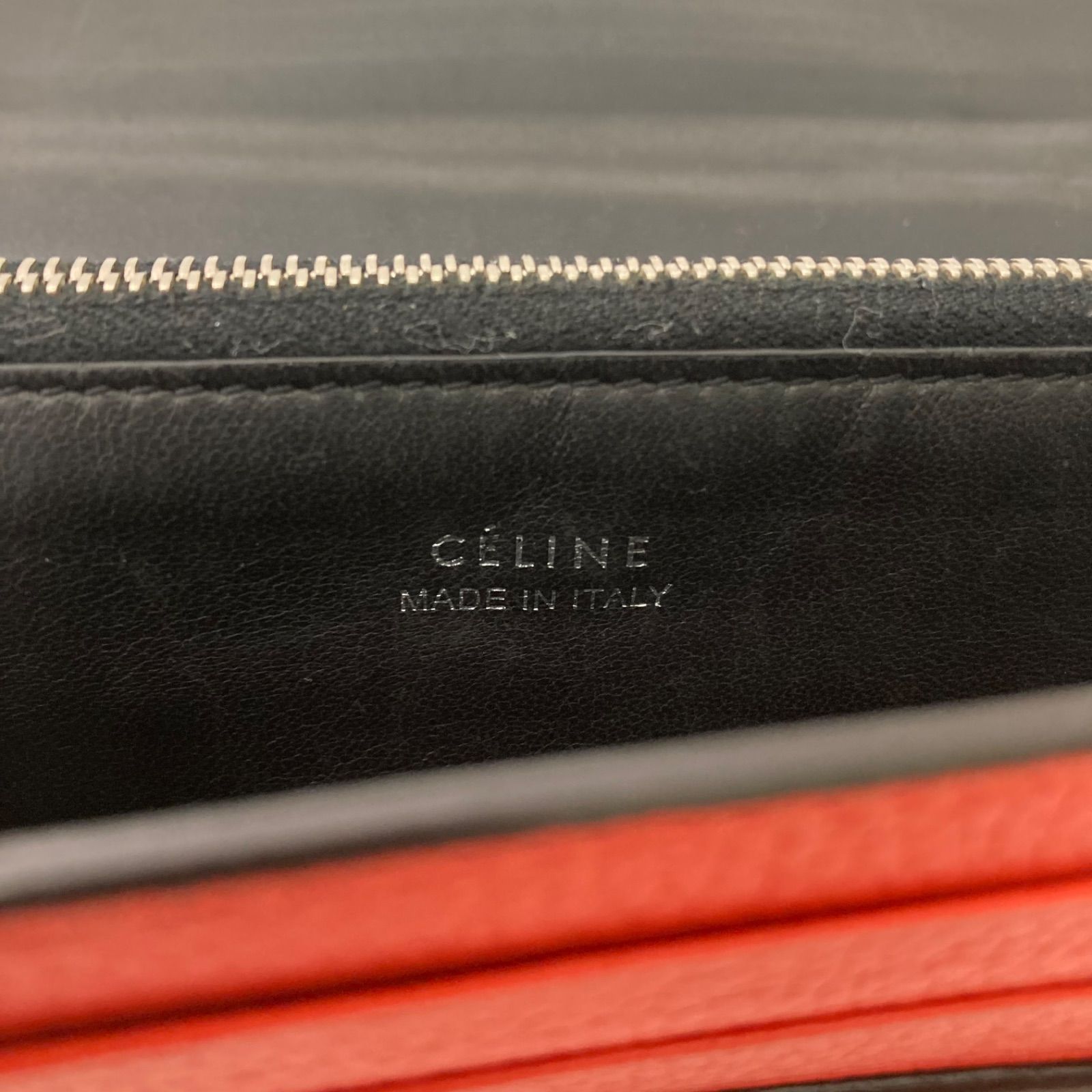 CELINE】セリーヌ 長財布 オレンジ系 ブラック バイカラー フラップ