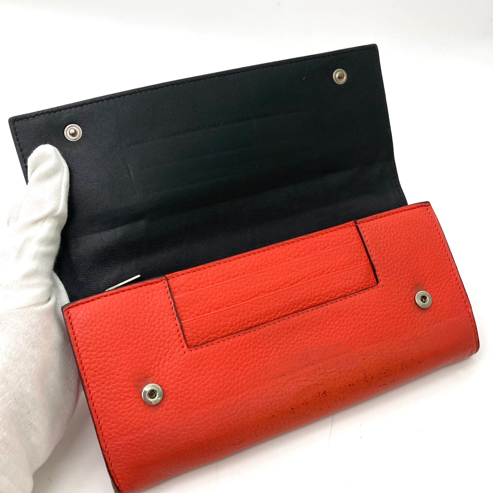 CELINE】セリーヌ 長財布 オレンジ系 ブラック バイカラー フラップ