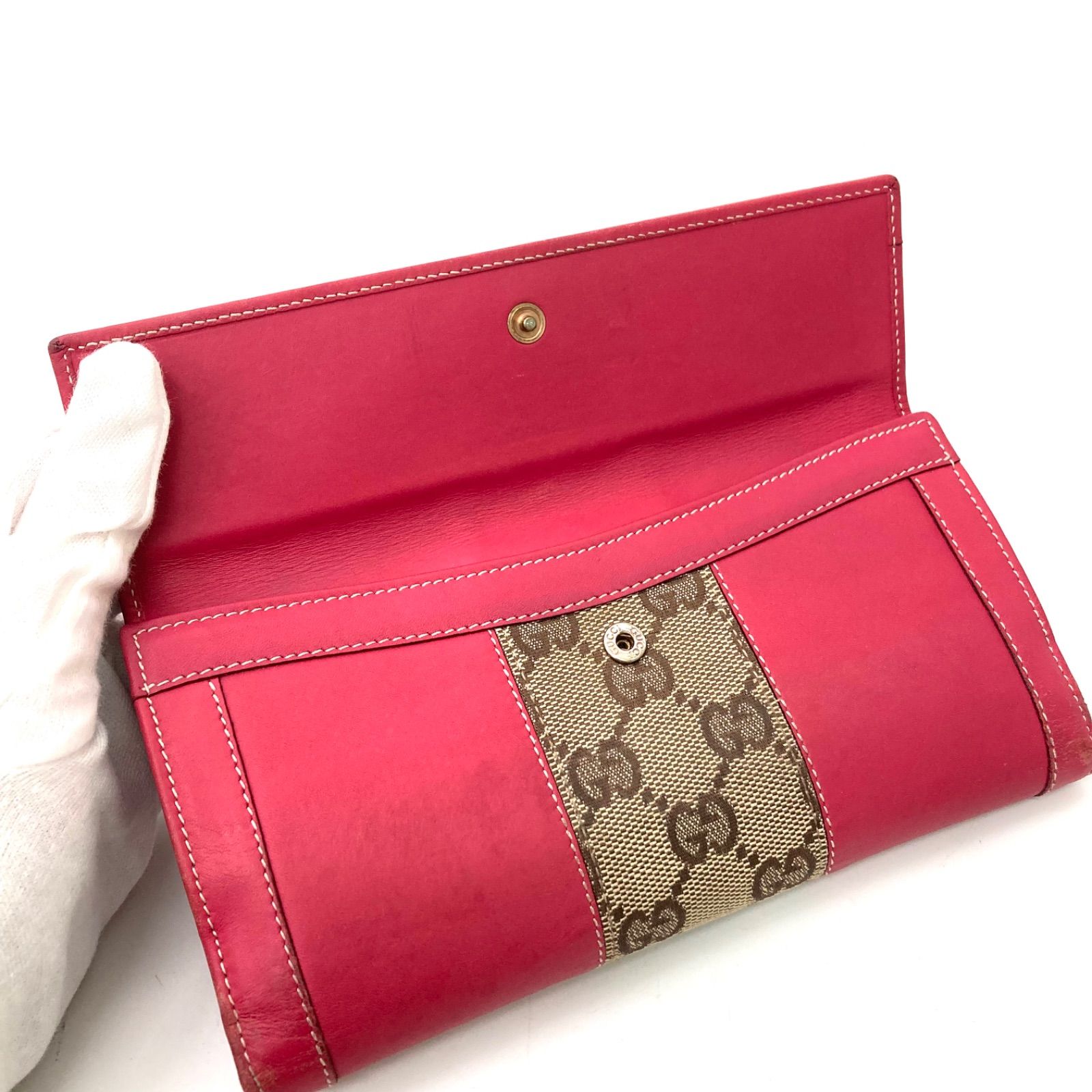 GUCCI】グッチ 長財布 GGキャンバス ピンク ブラウン レザー☆ - メルカリ