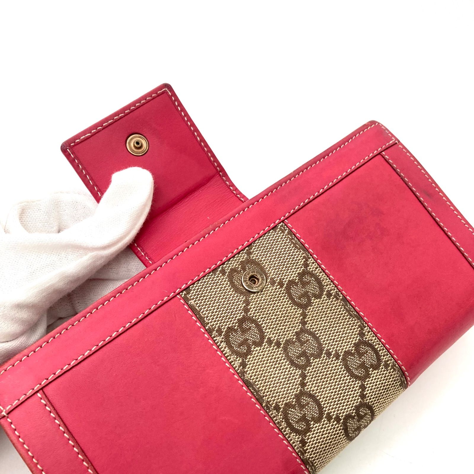 GUCCI】グッチ 長財布 GGキャンバス ピンク ブラウン レザー☆ - メルカリ