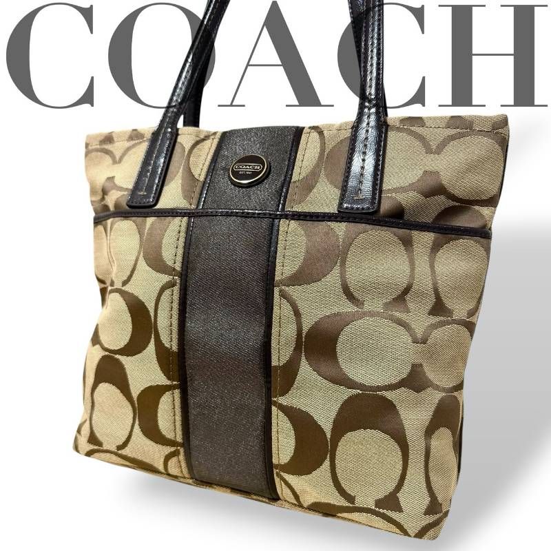 【美品】COACH コーチ シグネチャー トートバッグ コーチ トートバッグ ハンドバッグ 肩掛け シグネチャー ブラック 黒