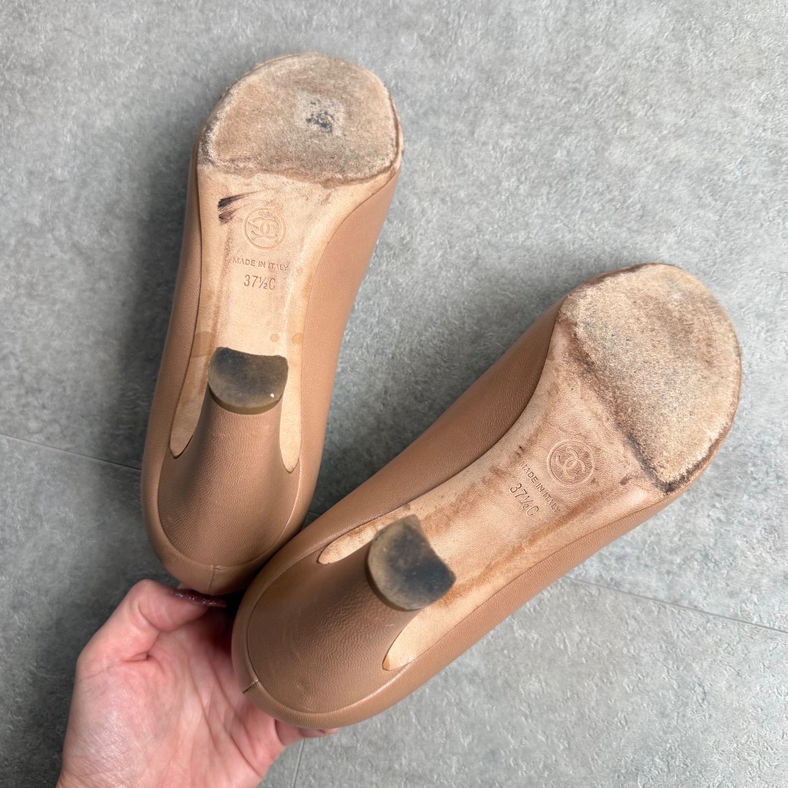 CHANEL シャネル チェーン オープントゥパンプス ココマーク レザー 