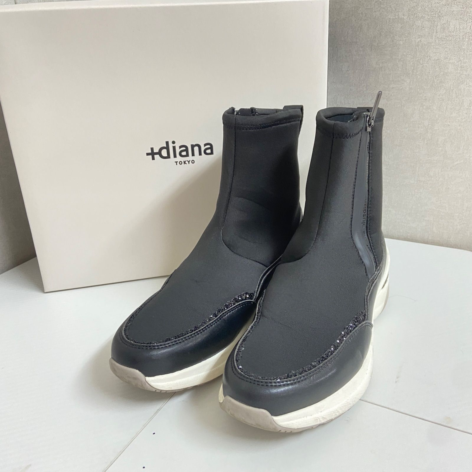 diana プラスダイアナ オールウェザーショートブーツ レインブーツ 黒