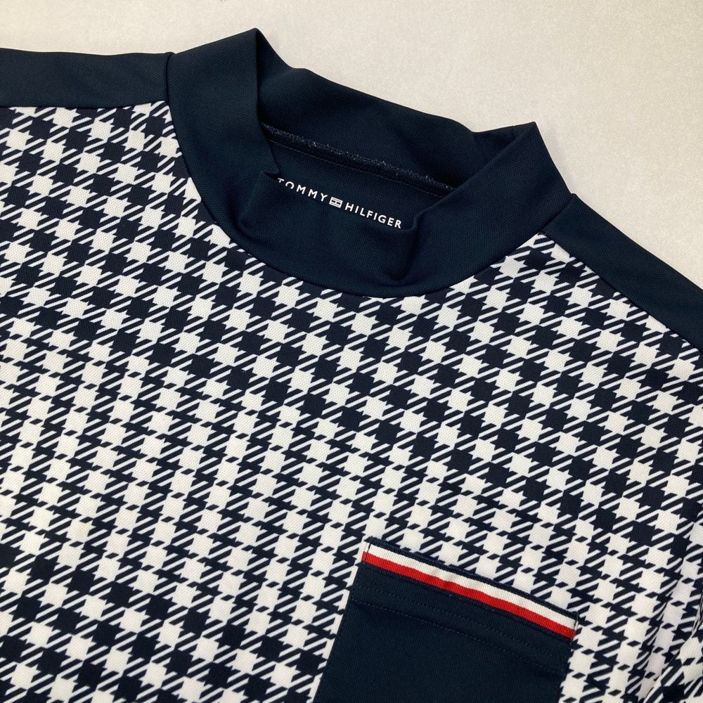 サイズ：L TOMMY HILFIGER GOLF トミー ヒルフィガーゴルフ  ハイネック 半袖Tシャツ チェック柄 ネイビー系 [240101578906] ゴルフウェア メンズ ストスト