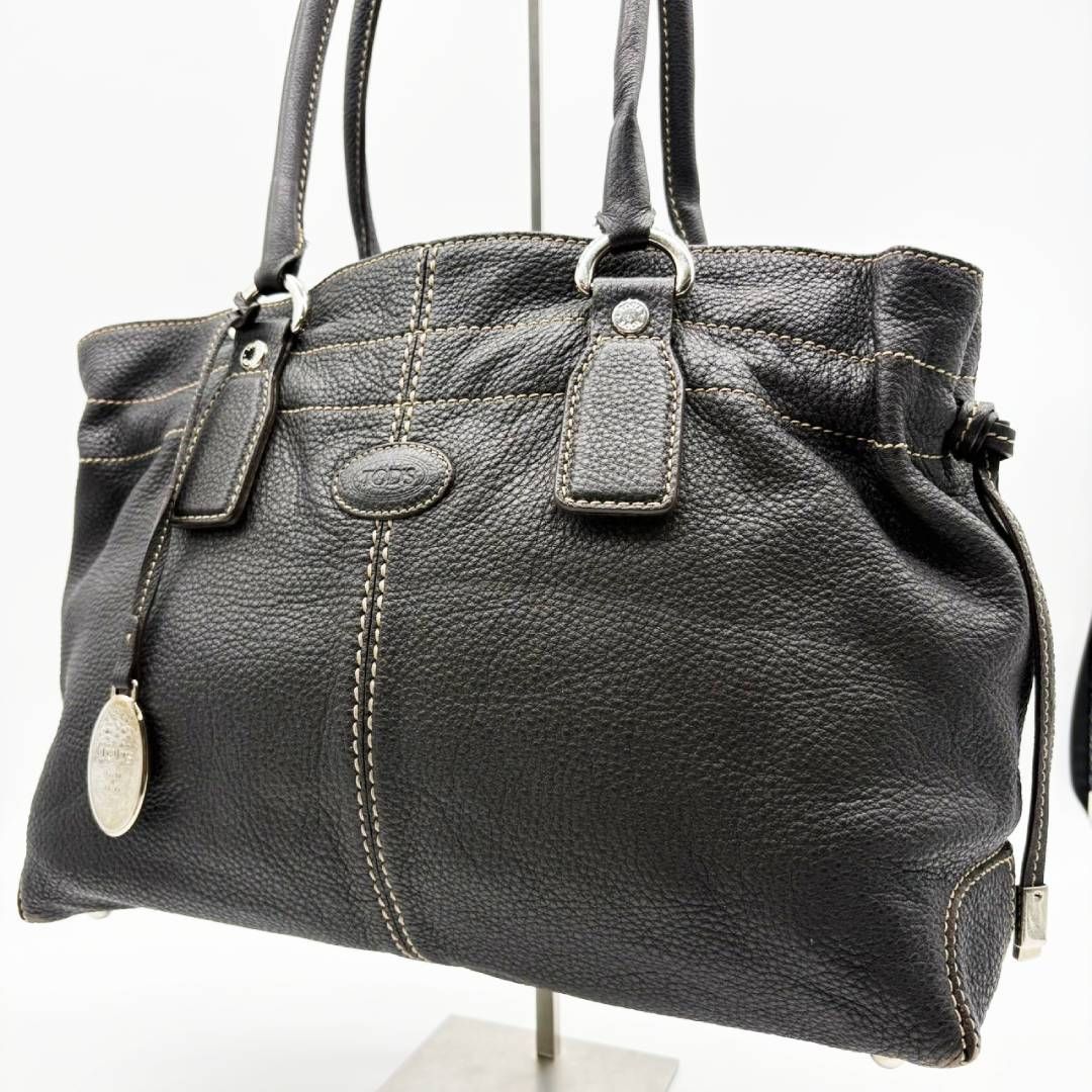 TOD'S 本革 レザー トートバッグ ウィメンズ 黒 ブラック 美品】TOD'S