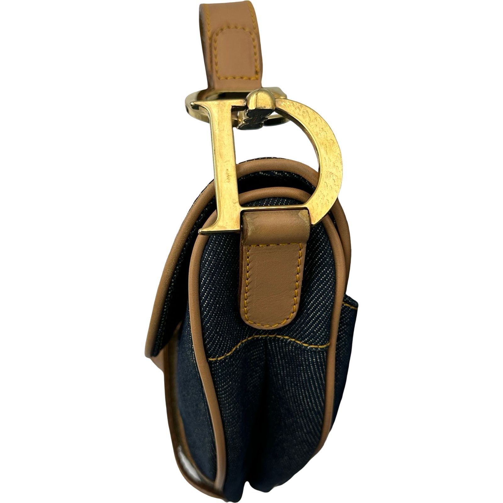 クリスチャン・ディオール Christian Dior サドルバッグ ネイビー/ベージュ ゴールド金具 デニム/レザー レディース ショルダーバッグ Christian Dior - クリスチャン・ディオール Christian Dior サドル