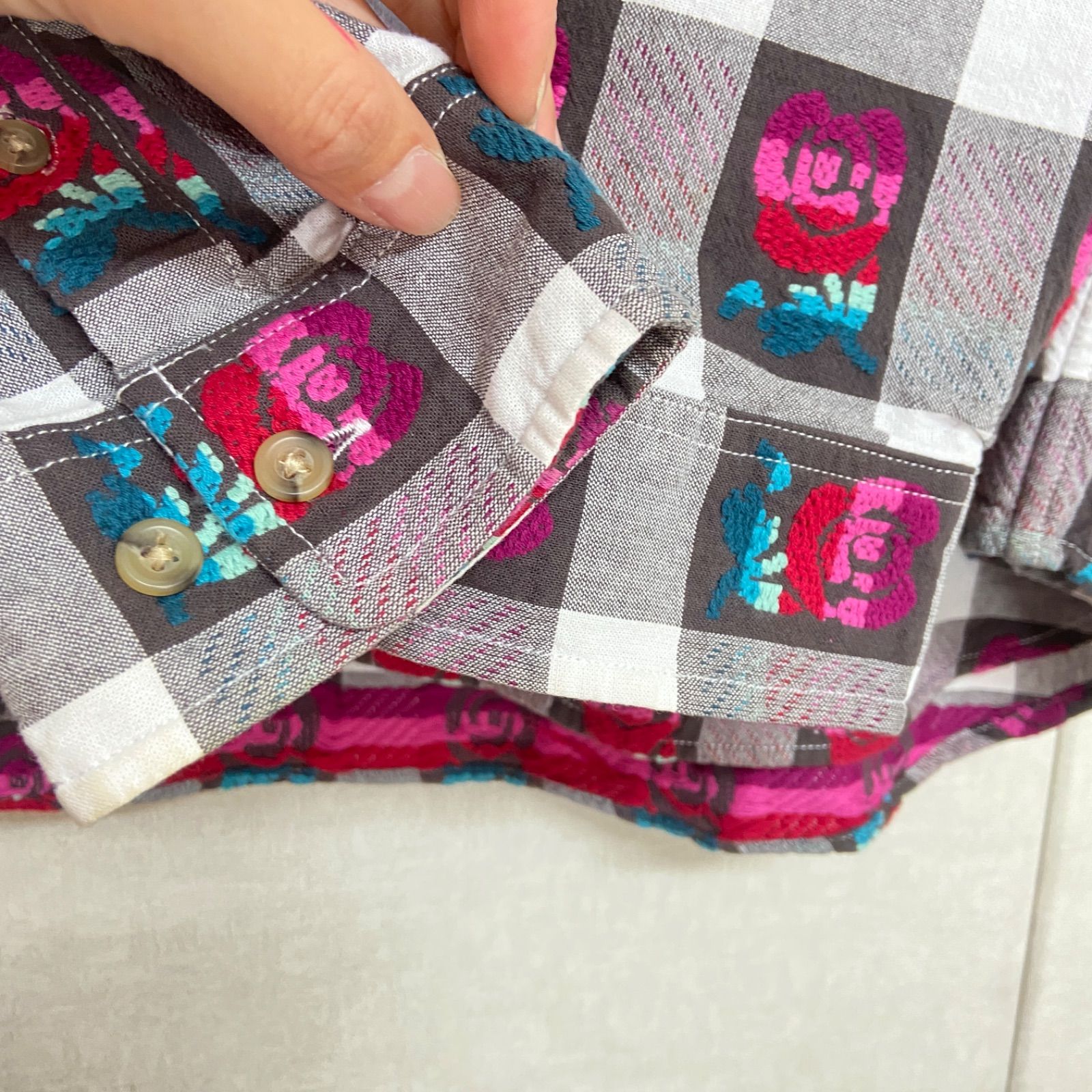 Supreme 19SS Rose Buffalo Plaid Shirt ローズ 刺繍 バッファロー