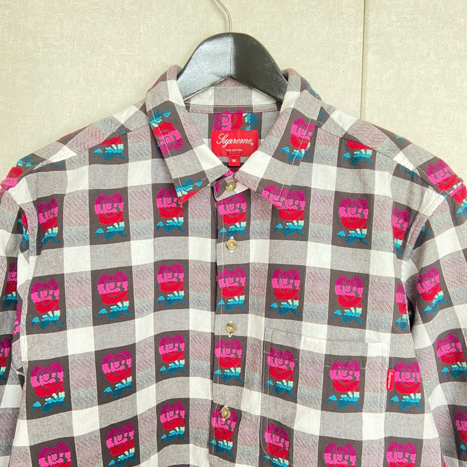 L  Rose Buffalo Plaid Shirt チェックシャツ ① Supreme 19SS Rose Buffalo Plaid Shirt ローズ 刺繍 バッファロー