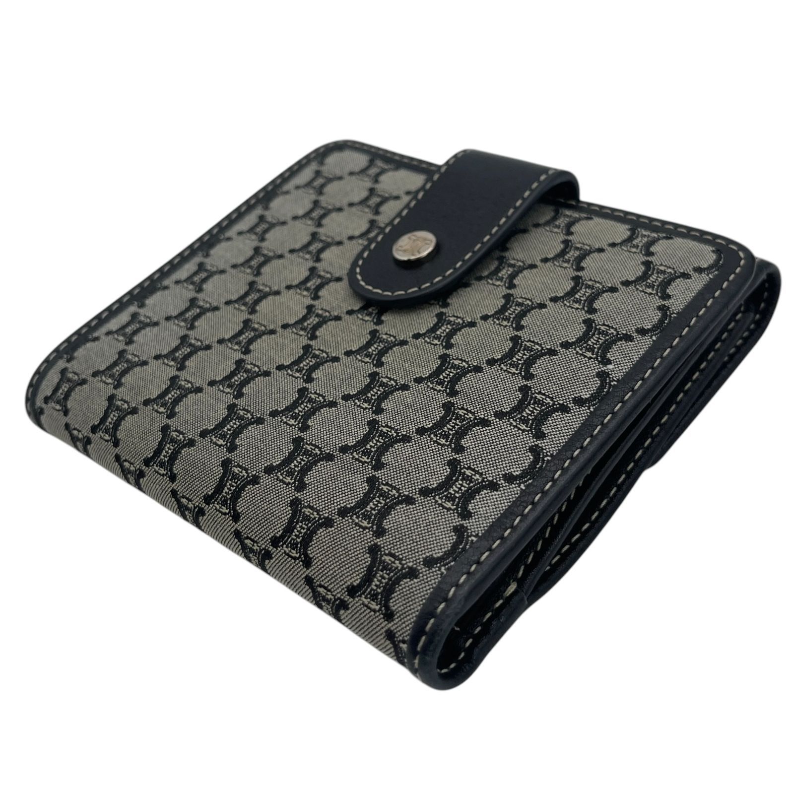 CELINE マカダム柄 2つ折り長財布 トリオンフ レザー CELINE セリーヌ 二つ折り財布 マカダム柄 トリオンフ 刻印 ブラック