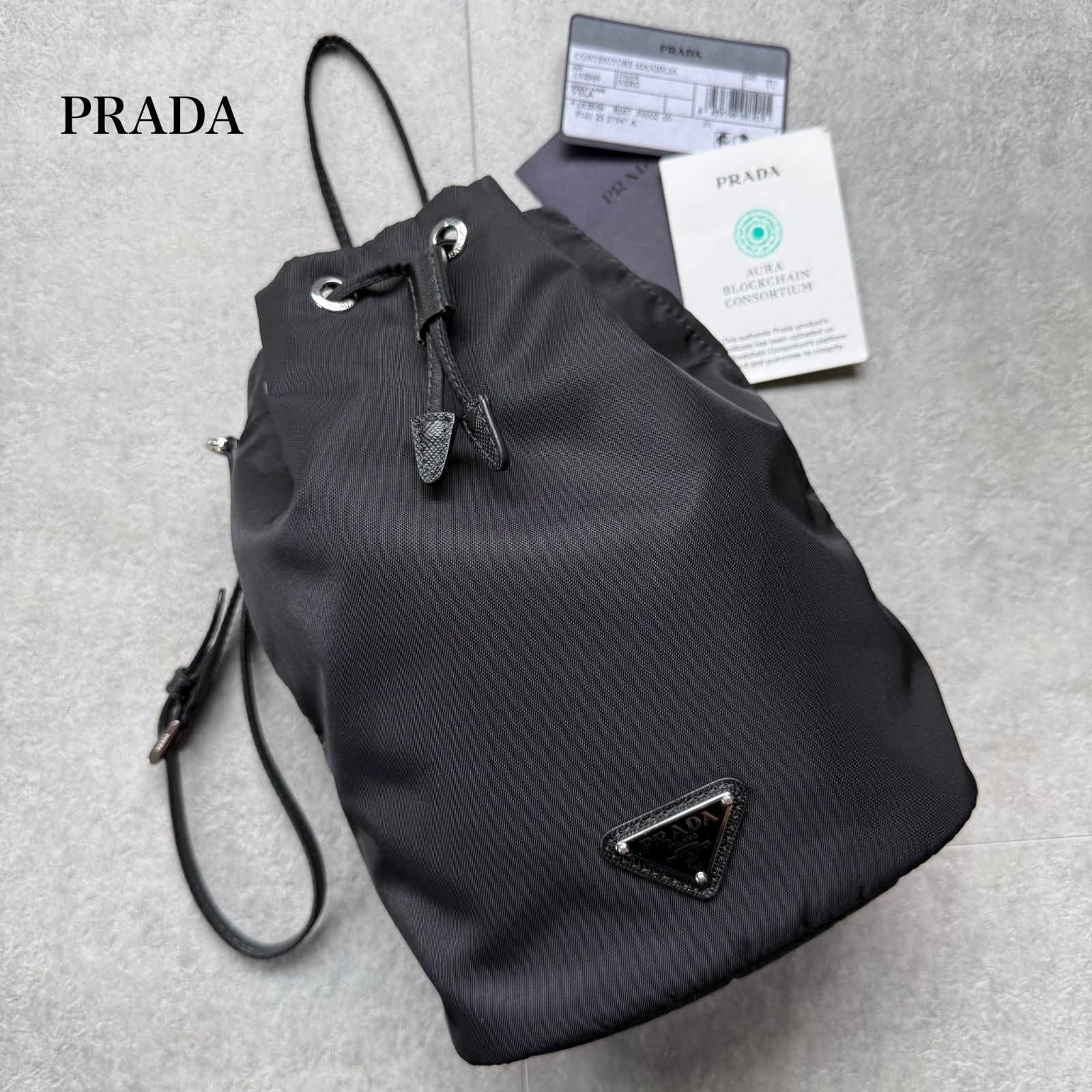 極美品 PRADA プラダ トライアングルロゴ 巾着バック Re-Nylon